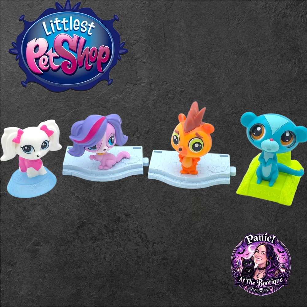 Littlest Pet Shop Figures Lot 4pc Purple Dog Cat Hasbro McDonalds 2012 2015 Y2K